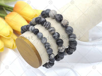 Black Cream Web Jasper Stretchy Bracelet, Sku#EF80