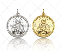 Dianty Embossment Virgin Mary On Round Coin Shape Pendant/Charm,Dainty Medallion Charm, Necklace Bracelet Charm Pendant,19x21mm, Sku#L510