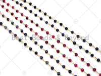 Galaxy/Fuchsia/Blue High Quality Tiger Eye Rosary Chain, 4mm Beaded Chain, Wire Wrapped Gold Chain,Sku#V75