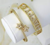 CZ Pave Star Happy Cuff Bangle Bracelet, sku#JL120