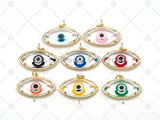 Colorful Enamel Evil Eye Shape Pendant, 18K Gold Filled Glass Quartz Charm, Necklace Bracelet Charm Pendant,Sku#FH183