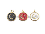 Enamel Moon Star Round disc Charm Pendant, Black/Red/White Enamel charm, Enamel round disc charm, 21x23mm,sku#Z408