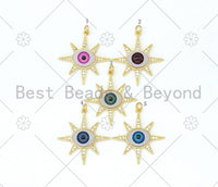 CZ Pave Radical Sun Star Evil Eye Pendant, Colorful Evil Eye Charm, Protection Eye Jewelry Findings,30x32mm,Sku#Y493