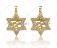 CZ Micro Pave Snake On Star Shape Pendant/Charm,Cubic Zirconia Gold Charm, Necklace Bracelet Charm Pendant,26x30mm, Sku#LD33