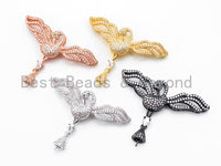 CZ Micro Pave Bird Tassel Head/ Pendant/Connector with Post, 332x45mm, SKU#F245