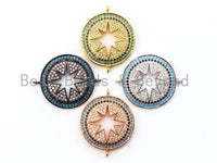 CZ Micro Pave Turquoise Black Round Connector with Hollow Star, Gold/Silver/Rose Gold/Black Star Connector, 23x30mm, sku#M42