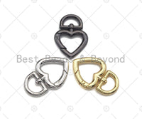 Large Spring Heart Clasp, Gold/Silver/Gunmental Heart Carabiner Clasp, Snap Clip lock, Spring Buckle for Chain Purse Key Jewelery, sku#K122