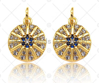 Micro Pave Cobalt CZ North Star On Round Coin Charms, Dainty Gold Charms/Pendant, Round Necklace Charms, 11x13mm, Sku#Z1253