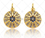 Micro Pave Cobalt CZ North Star On Round Coin Charms, Dainty Gold Charms/Pendant, Round Necklace Charms, 11x13mm, Sku#Z1253