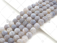 High Quality Natural Gray Frosted Matt Fire Agate, Round 6mm/8mm/10mm/12mm Fire Agate, Cracked Fire agate, 15.5" Full Strand, sku#UA143