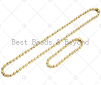 Mixed Matte and Shinny Gold 4mm ball Beads Necklace Bracelet with Lock, Gold Ball beads Necklace, Ball beads Bracelet Necklace set, sku#LD70