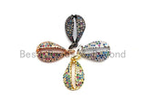 CZ Rainbow Micro Pave Pendant,CZ Paved Cowire Shell Shape Charm, Gold/Silver/Rose Gold/Black Cowire Pendant, 18x11mm, Sku#F747