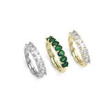 Gold Silver Green Oval CZ Adjustable Ring, Sku#LK805