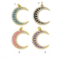 CZ Enamel Cresent Moon Star Charm,Sku#Z1393