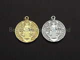 Saint St Benedict Medallion Protection Coin Pendant, Round Coin Pendant, Religious Pendant,Gold/Silver Tone, 25x29mm, Sku#Z726