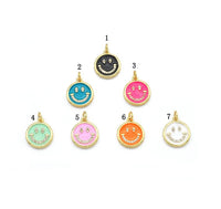 CZ Pave Enamel Smiley Face Charm, Sku#F1519