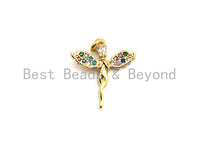 CZ Colorful Micro Pave Fairy Charm/Pendant, Angel Wing Lady Pave Pendant, Gold plated, 16x17mm, Sku#F751