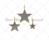 Gray Enamel Five Point Star Pendant with Gold Finish, Grey Enamel Star, Colorful Enamel Star, 14x22/24x31/33x40mm, Sku#FH172