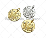 CZ Micro Pave Maple Leaf  On Round Coin Pendant/Charm,Cubic Zirconia Charm, Necklace Bracelet Charm Pendant,16x16mm, Sku#L407