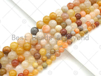 Quality Genuine Rutilated Jade Smooth Round Beads, 6mm/8mm/10mm/12mm Red Gold Gray Jade Beads, 15.5'' Full Strand, SKU#U1160