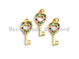 CZ Colorful Micro Pave Heart Shape Key Charm Pendant, Key Sh