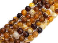 High Quality Faceted Brown Yellow Banded Agate beads, 6mm/8mm/10mm/12mm Yellow Agate Gemstone beads, 15.5inch strand, SKU#U450