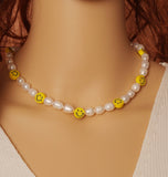 Smiley Face Natural Pearl Necklace, sku#EF237