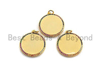 Colorful CZ Micro Pave Round Gold Coin Pendant, Coin Shaped Pave Pendant, Gold plated,21x23mm, Sku#F870