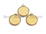 Colorful CZ Micro Pave Round Gold Coin Pendant, Coin Shaped Pave Pendant, Gold plated,21x23mm, Sku#F870