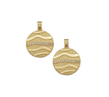 CZ Gold Wave Line Medallion Coin Charm, Sku#LK753