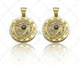 18k Dainty Gold Enamel Evil Eye On Round Coin Shape Charms, Dainty Charms, Gold Pendant, Necklace Charms, 18x20mm, Sku#LK169