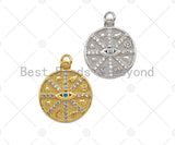 18K Gold Evil Eye Round Coin Charms, Gold Evil Eye Charm, Protection Charm, Medallion Charm, Elephant medallion,15mm, Sku#LK188