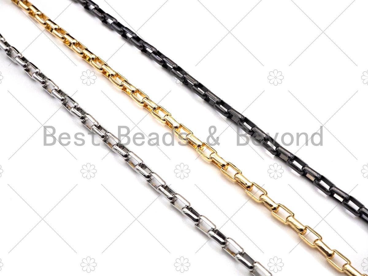 3x5mm Paperclip Rectangle Cable Chains By Yard, Gold/Black/S ...