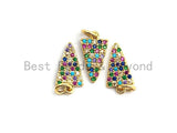 CZ Colorful Micro Pave Triangle Pendant, Triangle Shaped Pave Pendant, Gold plated, 8x14mm, Sku#F755