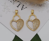 Half CZ and Half Hollow Out Heart Charm, Sku#LK633