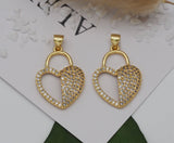 Half CZ and Half Hollow Out Heart Charm, Sku#LK633