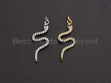 Clear CZ Micro Pave Snake Shape Pendant/Charm, Snake Cubic Zirconia Pendant, Silver/Gold Tone,12x30mm,Sku#Z501