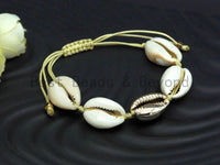 Gold Shell Pull Tie bracelet, Cowrie bracelet Shell anklet,