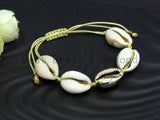 Gold Shell Pull Tie bracelet, Cowrie bracelet Shell anklet,