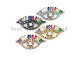 CZ Micro Pave Evil Eye With Rainbow Long Eyelashes Connector for Bracelet/Necklace, Cz Space Connector,16x33mm,sku#E480