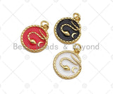 Enamel Snake on Round Coin Pendant,Enamel Snake Pendant,Enamel Pendant,Enamel Jewelry,17x20mm, Sku#L449