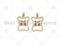 Colorful CZ Micro Pave Teddy Bear Shape Pendant, 18k Gold Filled Teddy Bear Charm, Necklace Bracelet Charm Pendant, 26x20mm, Sku#LK433