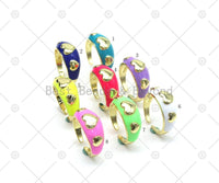 Colorful Enamel Heart Chunky Open Ring, Sku#O85
