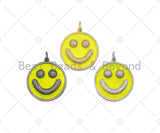 Large Pave Enamel Yellow Smiley Face 38mm Pendant, Cubic Zirconia Pave Pendant, Happy face charm, Yellow Smiley Face, Sku#ML40