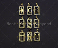 Shiny Gold Rectangle Dog Tag Charms, Dainty Charms, Star/Moon/Cross/Hamsa/Heart/Lock Pendant, Gold rectangle Charm,  7x15mm, Sku#LK115