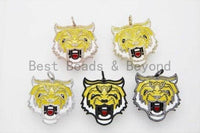 NEW Enamel Yellow Tiger Head Focal Pendant, Cubic Zirconia Pave Pendant  in gold/rose gold/silver/Gunmetal, Enamel Jewelry, 40mm,sku#F611T