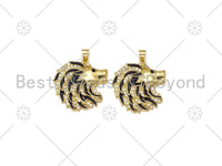 CZ Micro Pave with Black Enamel Lion Head Shape Pendant,18K Gold Filled Lion Head Charm, Necklace Bracelet Charm Pendant,26x27mm,Sku#LK406