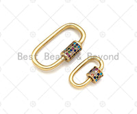 Colorful CZ Micro Pave Oval Shape Screw Clasp, Matt Gold Plated U Shape Clasp, Pave Lock, Carabiner Clasp, 17x29/12x18mm, Sku#ML46