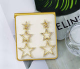 Gold Triple Five Point Star Dangle Earrings, Sku#LD271