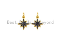 Black CZ Micro Pave North Star Shaped Pendant, Cubic Zirconi